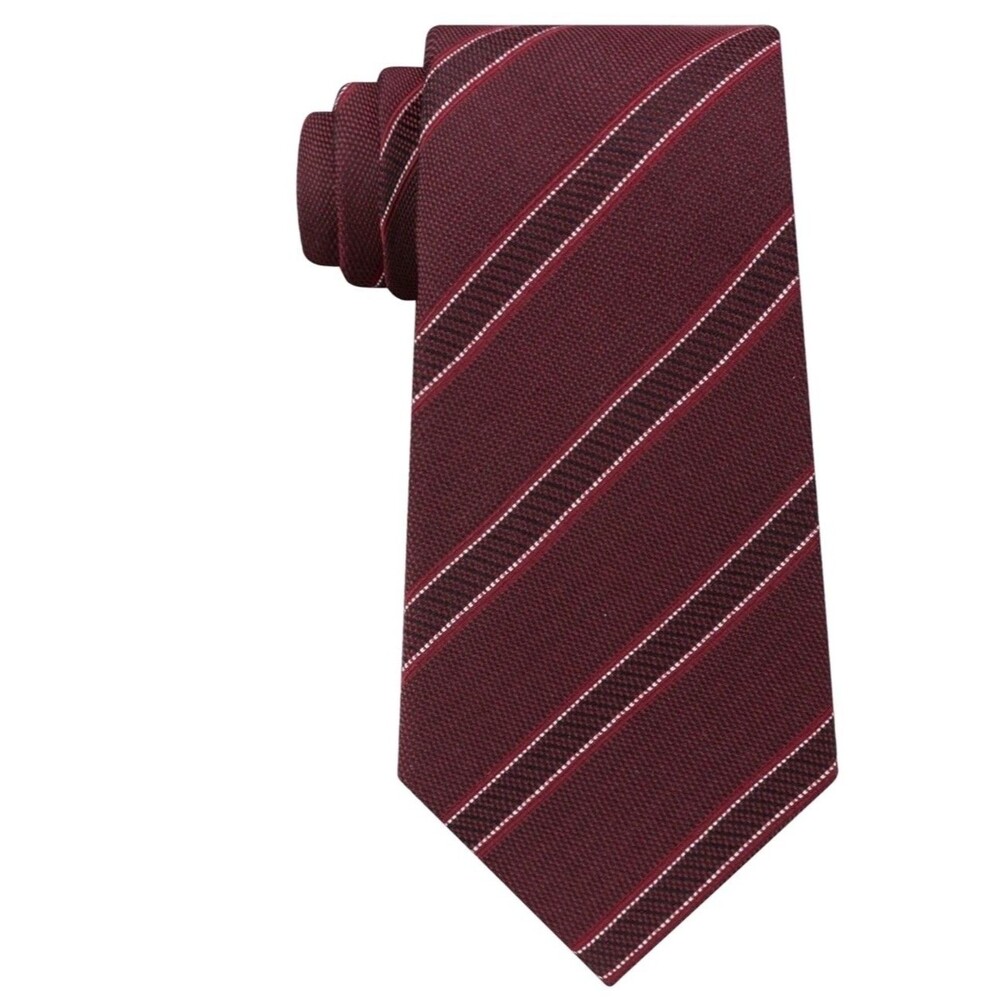 Kenneth Cole Mens Classic Stripe Self-tied Necktie Burgundy Red Retails 55$
